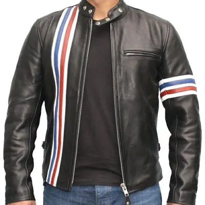 Buy Peter Fonda Easy Rider Black Cowhide Motorcycle Biker Leather Jacket • 111.99£