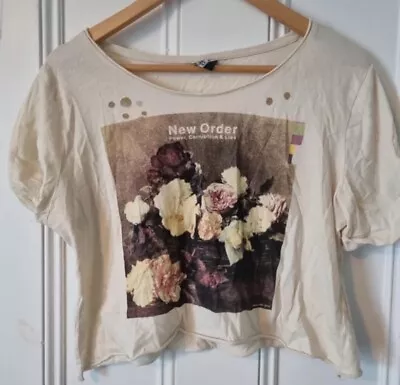 Buy New Order T Shirt Cropped Rock Band Merch Tee Distressed Crop Top Ladies Size M • 13.50£