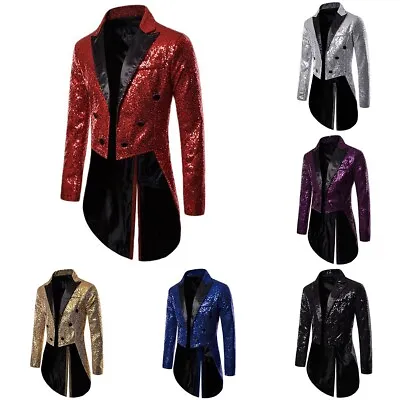 Buy Stylish And Sparkly Glitter Sequin Tailcoat Jacket Coat For Men's Nightclub • 36.88£