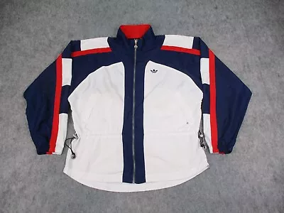 Buy Vintage Adidas Jacket Womens Medium White Blue Red Trefoil Track Windbreaker 90s • 19.86£