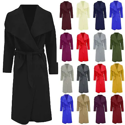 Buy Women's Long Duster Jacket French Belted Trench Waterfall Coat Ladies Italian  • 16.99£