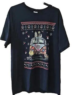 Buy Size *L* Very RARE Charlie Brown & Snoopy Hippy Camper Van Xmas Tee- Shirt Black • 39.99£