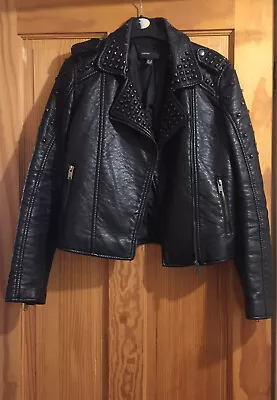 Buy Mango Gothic Black Faux Leather Studded Biker Moto Jacket Size XS • 9£