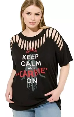 Buy NWT TORRID CARRIE KEEP CALM & CARRIE ON Slashed Sleeve Relax Fit Tee 2 2X 18-20  • 24.62£