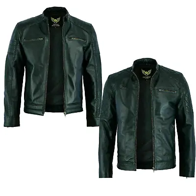 Buy Leatherick Men Real Leather Jacket Black Biker Vintage Retro Cafe Racer Jackets • 72.98£