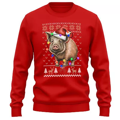 Buy Santa Piglet Christmas Sweatshirt Farm Animal Men And Women Jumper Tree Light... • 24.99£