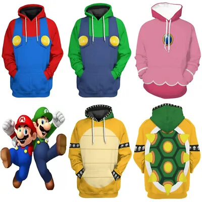 Buy Kids Adult Super Mario Bro Hoodie Boys 3D Sweatshirt Pullover Sweater Jumper Top • 12.47£