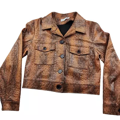 Buy Made In Italy Brown Faux Snake Leather Jacket Size UK 10 Womens Preloved • 7.89£