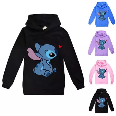 Buy Lilo And Stitch Hoodies Tops Boys Girl's Casual Hooded Long-Sleeve Pullover Tops • 8.49£