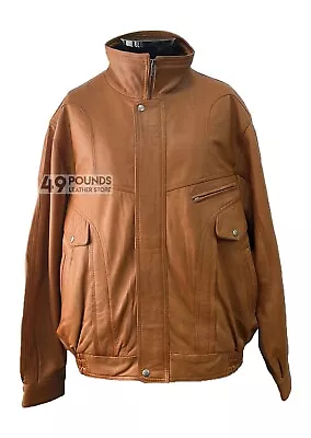 Buy Men's Leather Jacket Tan Classic Rough Biker Style Real Lambskin Leather 8553 • 49£