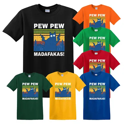 Buy PEW PEW MADAFAKAS Funny T-Shirt Vintage Retro Cat Kitten Xmas Gift Mens Tee Top • 9.99£
