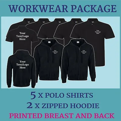Buy Work Wear Package 2 Zipped Hoodies 5 Polo Shirts Workwear Uniform Printed • 105.95£