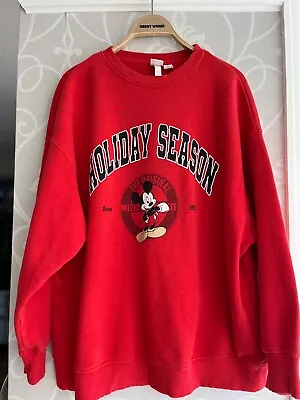 Buy Disney Christmas Sweat Top Jumper Over Sized Micky Mouse H&m Small Medium • 10£