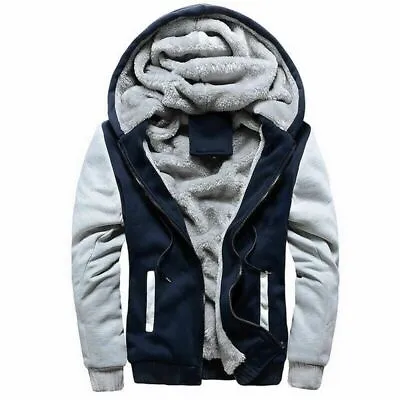 Buy Mens Thick Warm Fleece Fur Lined Hoodie Zip Up Coat Jacket Casual Sweatshirt Top • 19.85£