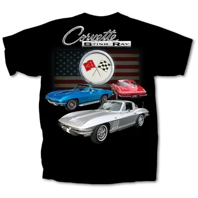 Buy Chevy Chevrolet GM Corvettes C2 Stingray Convertible Cars Flag T Shirt CV3C2-B • 38.54£