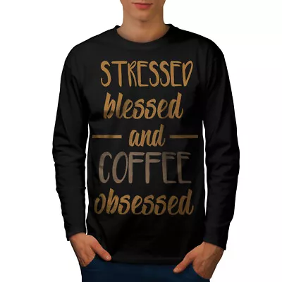 Buy Wellcoda Stress Bless Coffee Mens Long Sleeve T-shirt, Funny Graphic Design • 17.99£