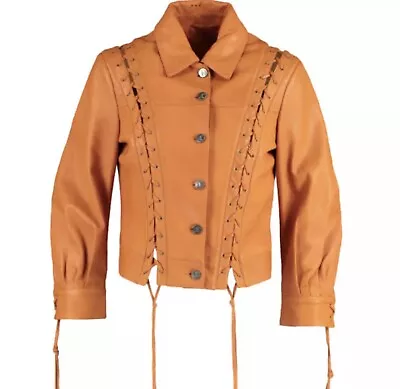 Buy Just Cavalli Orange Leather Laced Jacket Size It40/ Uk8/ S • 120£