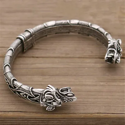 Buy Men's Norse Viking Alloy Wolf Head Cuff Bracelet Gothic Bangle Amulet Jewellery • 24.99£