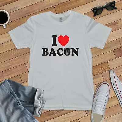 Buy I LOVE BACON T-SHIRT (hangover Pig Pigs Ham Pork Hotdog Food Meat Sausage Ny) • 13.99£