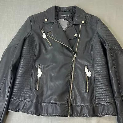 Buy Bellivera Black Faux Vegan Leather Full Zip Moto Jacket Women's XL NEW NWT • 25.01£
