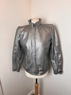 Buy Silver Metallic Leather Motorcycle Racing Jacket By Corner UK 14 • 39.99£