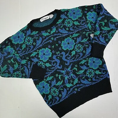 Buy VTG 80s Donagain Pullover Sweater Metallic Floral Women’s SMALL Cosby Black EUC • 28.52£