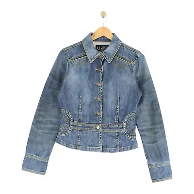 Buy Vintage Armani Jeans Denim Jacket Military Style Blue Womens Size 12 • 39.99£