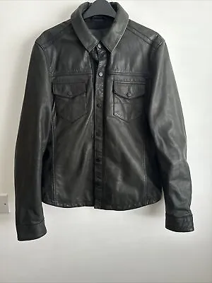 Buy All Saints Mens ALBERTON Leather Shirt Jacket M Medium Black Shacket • 99.99£