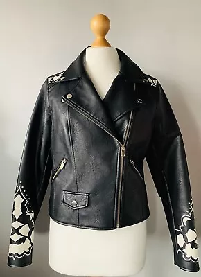 Buy River Island Ladies Mono Chrome Black & White Biker Jacket,Size 12 • 26.99£