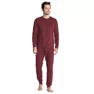 Buy Mens Henley Tops Pyjamas Sets PJ's Nightwear Loungewear Button Up Long Sleeve • 12.89£