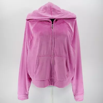 Buy Victoria's Secret Women's Raglan Sleeve Pocket Full Zip Velour Hoodie Pink L • 31.15£