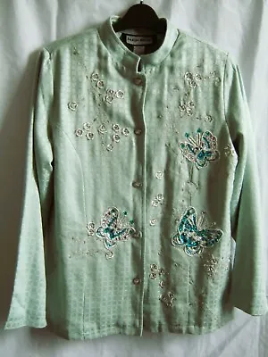 Buy INDIGO MOON Green Lined Jacket Oversized XS PIT-PIT 20  Rhinestone Butterflies • 12.99£