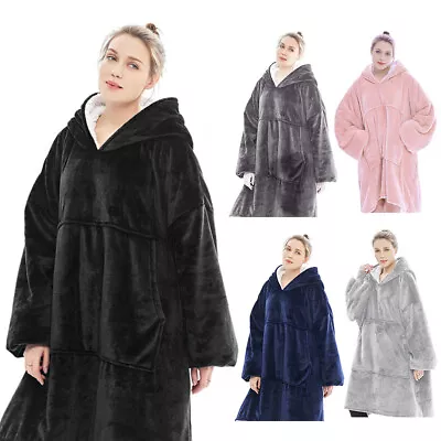 Buy Oversized Blanket Hoodie Unisex Thick Sherpa Lined Fleece Long Hooded Jumper UK • 11.95£