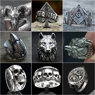 Buy Gothic Punk Skull Ring Vintage Punk Men Stainless Steel Rings Party Jewelry Gift • 4.08£