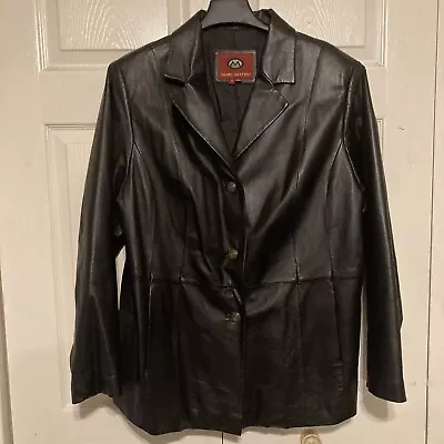 Buy Marc Mattis Black Leather Jacket Womens Size 1X Button Up With Pockets • 23.67£