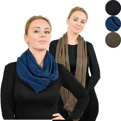 Buy Knitted Snood With Glitter Wrap Neck Scarf For Ladies Tube Loop Cowl • 8.99£