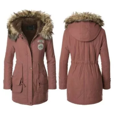 Buy New Women's Warm Cotton Jacket With Fur Collar Hooded Parka For Winter • 16.55£
