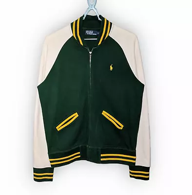 Buy Polo Ralph Lauren Varsity Track Baseball Jacket Size L VGC Cotton Green College • 49.99£
