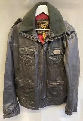 Buy SUPERDRY Dark Brown Genuine Leather Flying Jacket, Size XL, Full Zip CG W28 • 11.75£