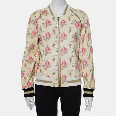 Buy Gucci Cream Floral Printed Leather Contrast Trim Detail Bomber Jacket L • 1,746.41£