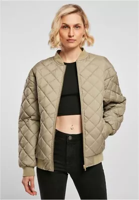 Buy Urban Classics Damen Jacke Ladies Oversized Diamond Quilted Bomber Jacket Khaki • 44.36£