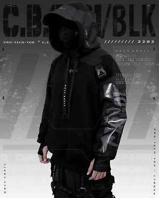 Buy Men's Techwear Black Jacket Rugged Fleece Pullover Hoodie Holygrail C.B.G-01/BLK • 245.87£