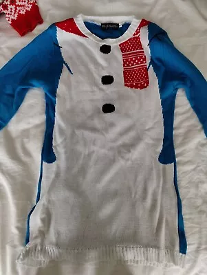 Buy Christmas Blue And White Women's Snowman Jumper Small • 8£