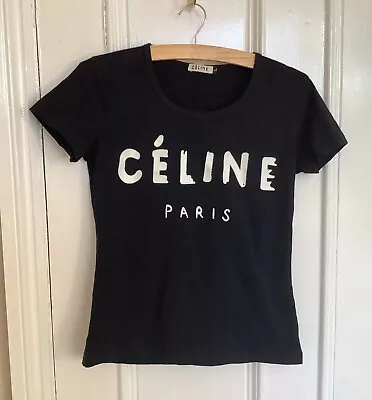 Buy Striking Women’s Celine Paris Logo Black Tight T-shirt Size L Designer • 49.99£