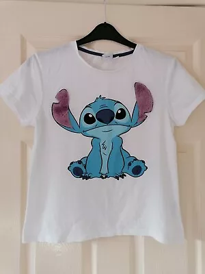 Buy Ladies White Disney Stitch T-Shirt With Fluffy Ears - Primark - Size 12 • 4£