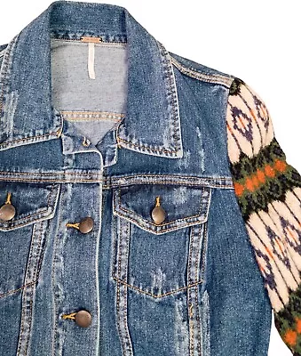 Buy Free People Cypress Farm Denim Jacket Sweater Sleeve Women’s Size Small • 19.28£