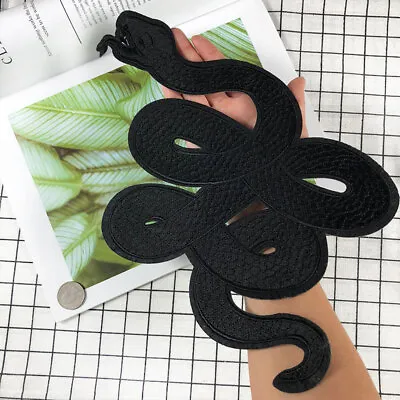 Buy Large Vibrant Iron On Black Snake Embroidered Patch DIY For Jackets & Denim • 5.94£