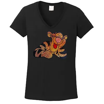 Buy Woman's  Tigger Spangle T Shirt Lots Of Sparkle Ladies Tee Vneck Winnie The Pooh • 29.83£