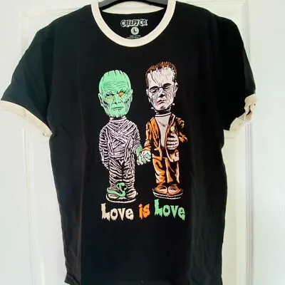 Buy Love Is Love Fun Halloween T-shirt Size Large Frankenstein & The Mummy • 5.99£