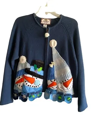 Buy Tiara Petites Snowmen Christmas Sweater Festive Holiday Winter MEDIUM Tacky • 18.94£